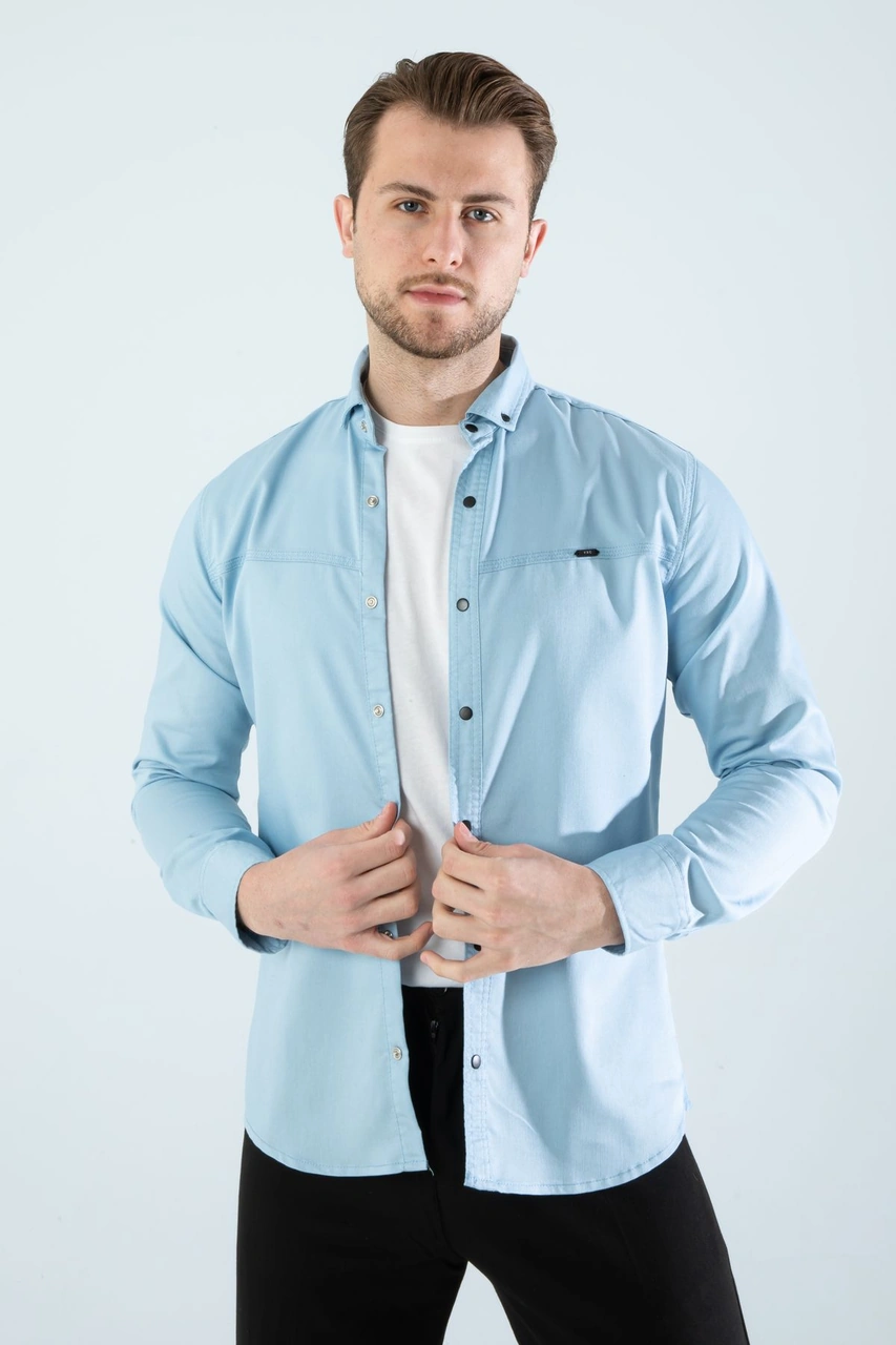 Slim Fit Erkek Cepsiz Kot Gömlek A.mavi