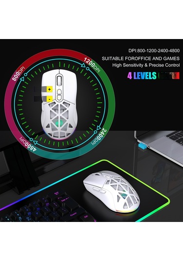 Mufunye Hxsj T26 Kablosuz Oyun Faresi: 4800dpı, Rgb Aydınlatma, Hızlı Şarj, 7 Tuşlu, Pc/mac Uyumlu 001