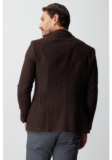 Erkek Kiremit Slım Fıt / Dar Kalıp Geniş Kırlangıç Ceket-20008 Kahverengi