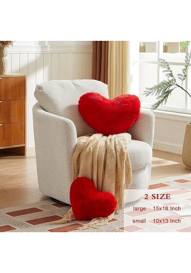 Geeroyoo Kırmızı Kalp Yastığı, Ultra Yumuşak Tavşan Kürkü, 10x13 İnç, Sevgi Hediyesi, Oturma Odası Dekoru, Kadınlar İçin Sevimli Yastık Kırmızı