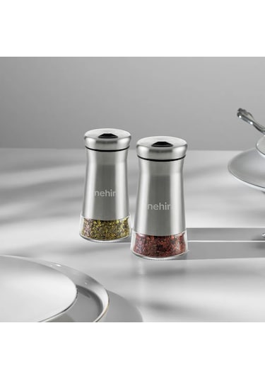 Nehir İdil 2'li Cam Silindir Tuzluk ve Biberlik Takımı