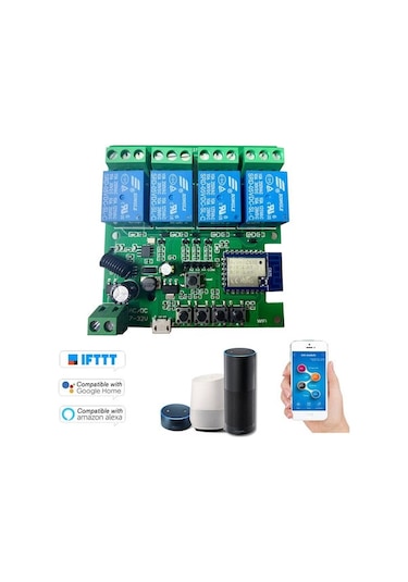 Geeroyoo Akıllı Ev Uzak Kumanda Anahtarı - 4 Kanal Tuşlama Modülü 5v/7-32v, Wıfı+rf Kumanda Dahil Koyu Yeşil