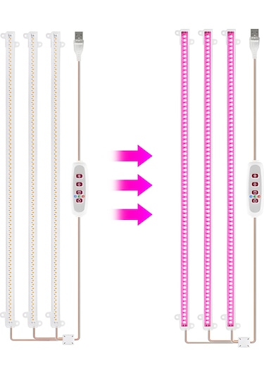 Mufunye 5 Seviye Işık Ayarlı, Zamanlayıcılı 3'lü Led Bitki Şeritleri: 6.2w 126led Sera Modu, 8h/12h/16h Otomatik Hidropo