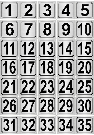 Gümüş Renk Metal Numara 10cmx10cm 35 Adet