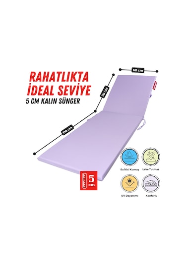 Xpermate Fermuarlı Şezlong Minderi Su Geçirmez 60x180x5 Lila