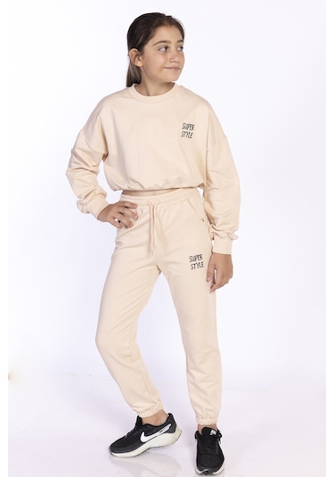Toontoy Kız Çocuk Nakışlı Eşofman Takımı Bej