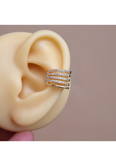 Çoklu Earcuff Gold Renkli Sıkıştırmalı Kıkırdak Küpesi Renkli
