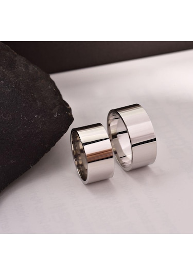 8 Mm Düz Gümüş Alyans Çifti Söz Yüzükleri Tektaş Hediye Wr63D