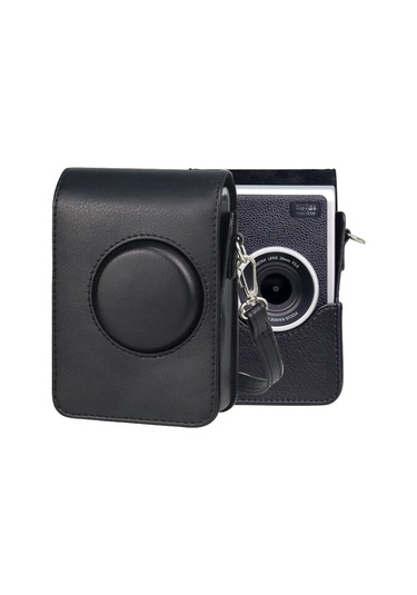Sones Fujıfılm İnstax Mini Uyumlu Evo Uyumlu Askılı Dikey Tam Vücut Kamera Pu Deri Kılıf Çanta Siyah