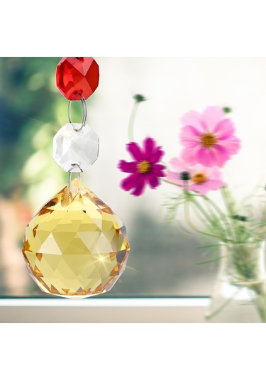 Asılı Pencere Kolye El Yapımı Gökkuşağı Kristal Prizmaları Top Avize Lambası Noel Dekoru Sarı Diğer