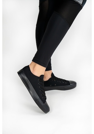 Unisex Siyah Keten Spor Ayakkabı Siyah