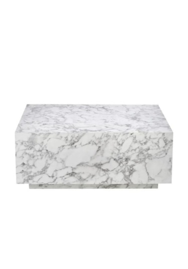 Most Lignum Mermer Görünümlü %100 Mdf Orta Sehpa 80x80 Cm Beyaz