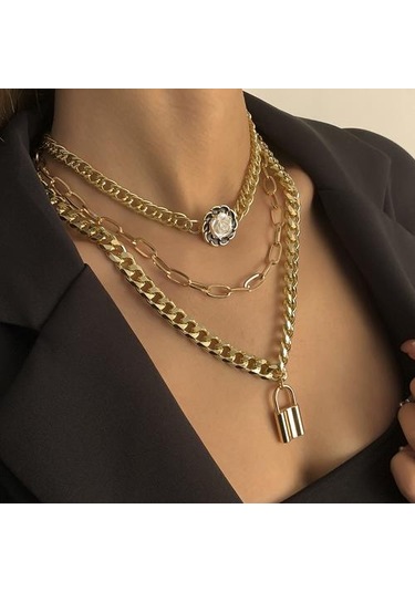 Retro Küçük Kokulu Rüzgar Kamelya Metal Zincir Kolye Avrupa Ve Amerikan Moda Çapraz Hollow Kilit Boyun Düğün Kolye Zincir Kolyeler Altın - Beyaz