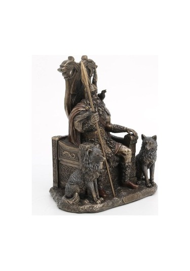 Veronese Design Tahtta Oturan Odin Kurtlarla Birlikte - Viking Dekor Heykeli