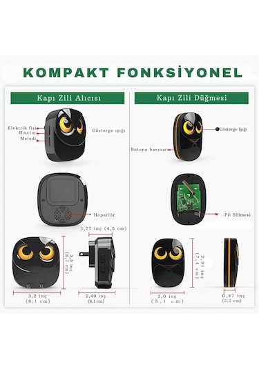 Monozone Lüx 1 Buton 1 Alıcı Kablosuz Kapı Zili Baykuş Şekilli