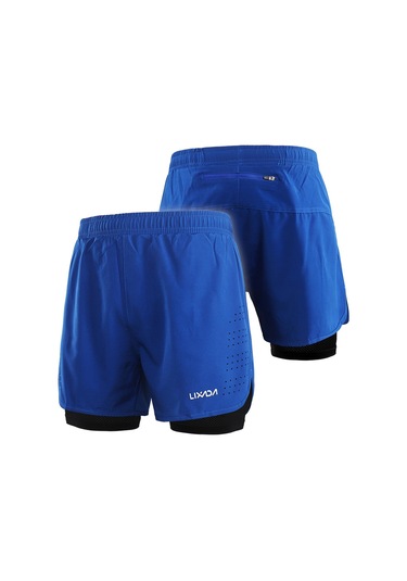 Mavi Lixada Erkek 2'si 1 Arada Koşu Şortu Çabuk Kuruyan Nefes Alabilir Aktif Eğitim Egzersiz Koşu Bisiklete Binme