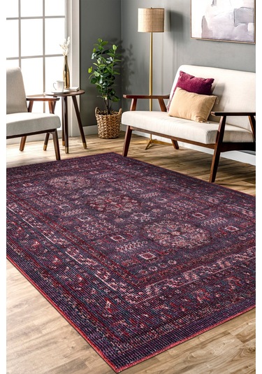 Arkaik Halı Koleksiyonu Zamansız Dokulu Desen, Tozumaz, Kolay Temizlik, İnce Form Mor