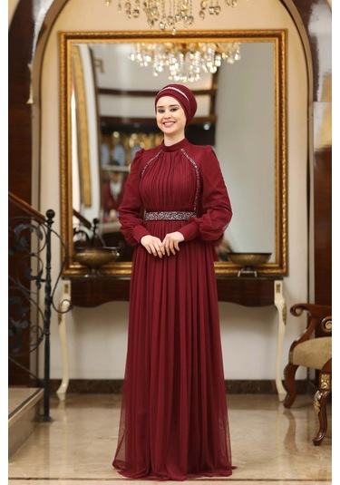Melisma Efsane Tesettür Abiye Bordo