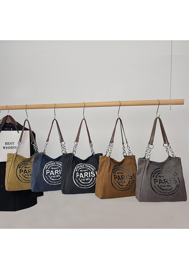 Taşınabilir Kanvas Çanta Kadın Sonbahar Yeni Dayanıklı Şık Kore Harfli Tote Çanta Rahat Büyük Kapasiteli Banliyö Çantası Kahverengi Ana Resim Rengi Diğer