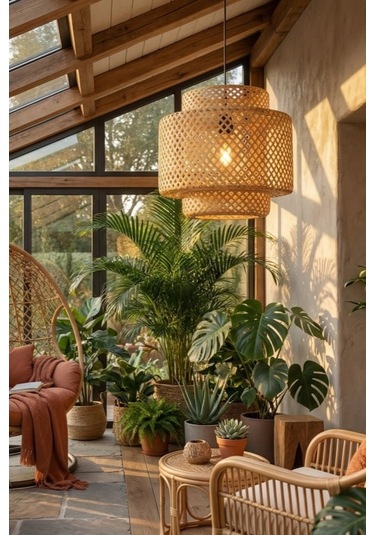 Mylamp Sitrus Doğal Bambu Avize 30x30 Cm Krem