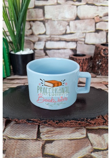 Professional Bookworm Baskılı Kitap Kurdu Kare Kulplu Fincan Pembe Kupa Bardak Pembe