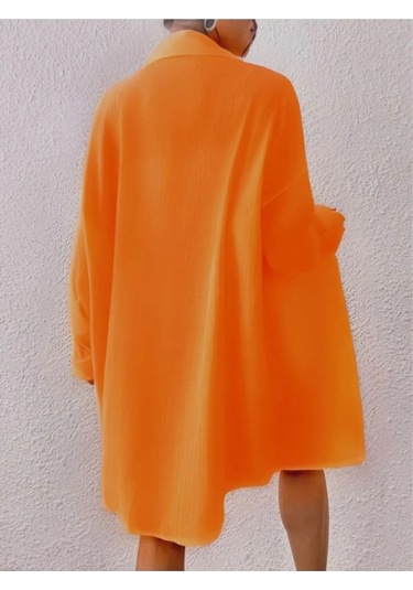 Bürümcük Kumas Oversize Gömlek Turuncu