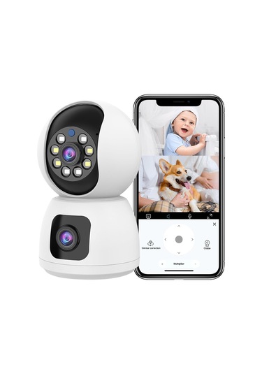 1080p Akıllı Wifi Kamera Kablosuz Monitör Kamerası İki Lensli 2.4g/5g Bağlantı Tam Renkli Gece Görüşü İki Yönlü Konuşma Hareket Algılama Alarm Hatırlatıcı Kablosuz Kamera Ev Ofis Dış Mekan İç Mekan Beyaz