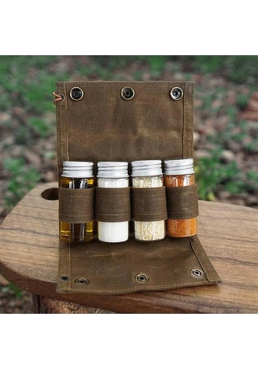 Pazly Kamp Baharat Kutusu Seti - Cam Kavanoz Ve Şişeler Haki Renk Haki
