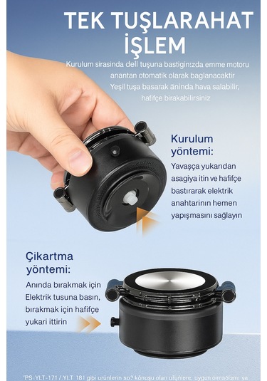 Vakumlu Elektrikli 3 Hareketli Araç Tutacağı 360 Derece Siyah