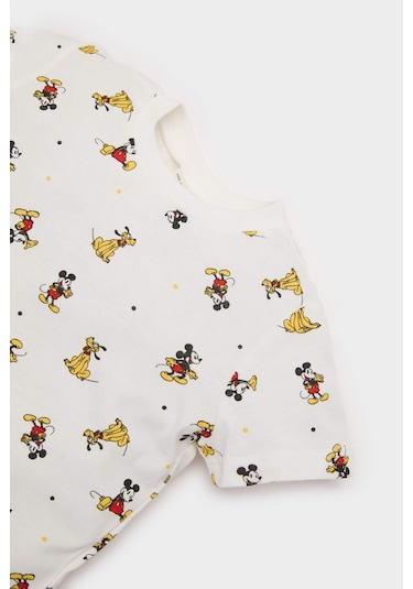 DeFacto Erkek Bebek Disney Mickey & Minnie Pijama Takımı Kısa Kollu Penye Üst Beli Lastikli Şort E1185A525HSER233 Ekru