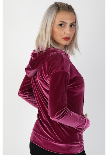 Balins Kapüşonlu Kadife Sweatshirt Fuşya Çok Renkli