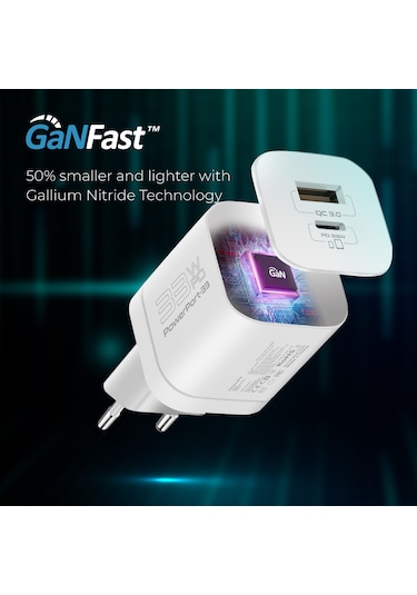 Promate PowerPort-33 33W,Type-C PD , USB Hızlı Şarj Cihazı Beyaz