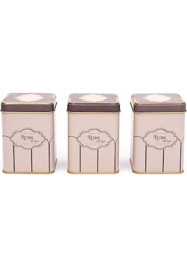 Retro Desenli Kare Metal Saklama Kabı 3 Lü Set, 7.5 X 7.5 CM Çok Renkli
