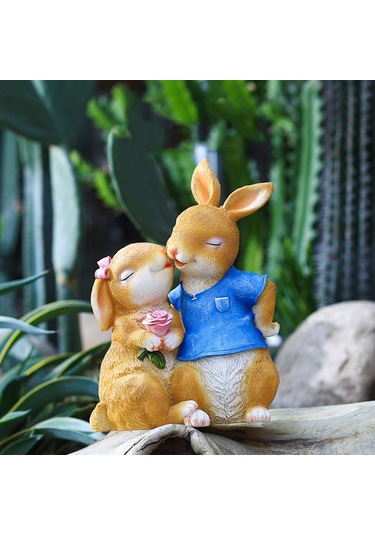 Suntek Karikatür Bahçe Çift Tavşan Heykelleri Masa Üstü