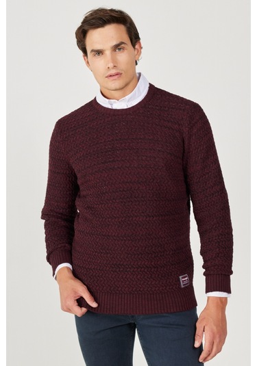 Wrangler Regular Fit Normal Kesim Bisiklet Yaka Bordo Erkek Triko Kazak W232580810 Bordo