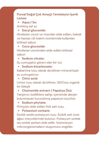 Pureal Doğal Çok Amaçlı Temizleyici 500 Ml Tekli