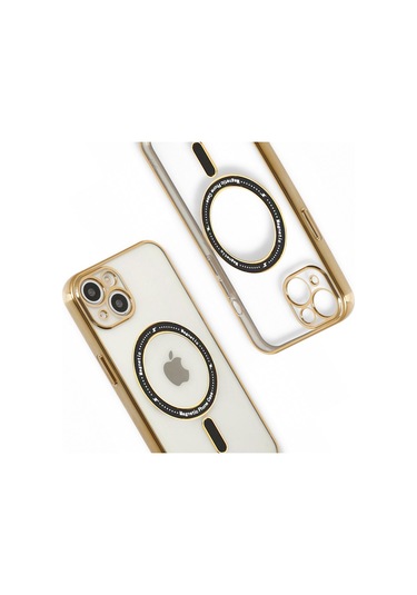 İphone 14 Kılıf Magsafe Özellikli Gold Seri Lazer Silikon Kapak