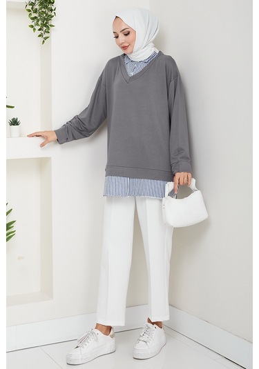 Gömlek Yaka Oysho Tunik 1612 - Antrasit Antrasit