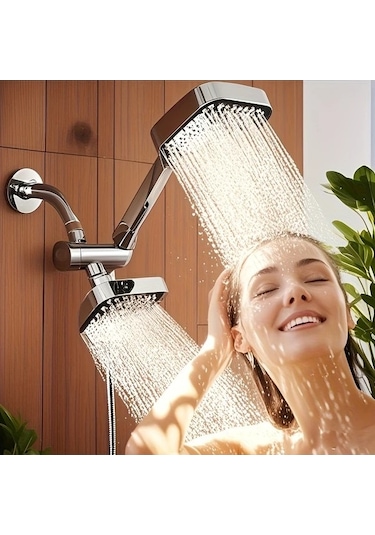 Fastbuy Challenger Abs Malzeme 4'ınç Yüksek Akışlı Duş Başlığı Seti Gümüş 59'ınç Çift Çıkışlı Gümüş