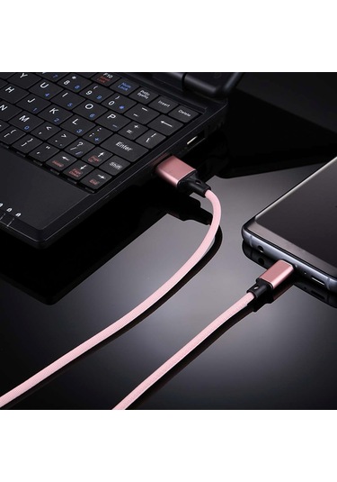 1m 2a Çıkış Usb To Usb-c / Type-c Nişan Dokulu Veri Senkronizasyon Ve Şarj Kablosu Pembe