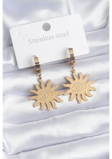 316l Çelik Gold Renk Güneş Model Göz İşleme Kadın Küpe Altın