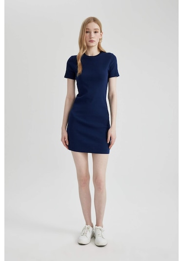 DeFacto Coool Bodycon Vücudu Saran Bisiklet Yaka Fitilli Kaşkorse Kısa Kollu Mini Elbise C1503AX24SPNV241 DeFacto Coool Bodycon Vücudu Saran Bisiklet Yaka Fitilli Kaşkorse Kısa Kollu Mini Elbise C1503AX24SPNV241