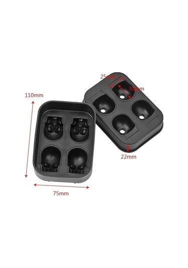 Ganzhoushop Tepsi Siyah Silikon Küpü Kafatası Desenli Huni Esnek Buz Kalıbı Ambition 3d 2'li Paket - Yo Siyah