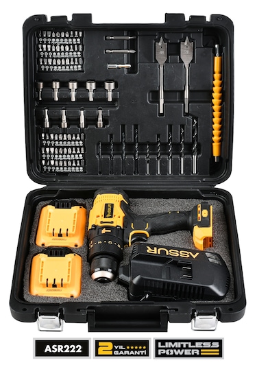 Assur ASR222 21V Çift Akülü 13 MM Darbeli Akülü Vidalama Sarı