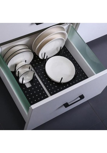 Pazly 1 Takım Kase Depolama Büyük Kapasiteli Ayarlanabilir Siyah Teleskopik Bulaşık Plaka Kurutma Rafı Siyah