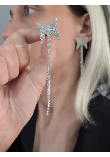 Kelebek Model Uzun Sallantılı Küpe Silver