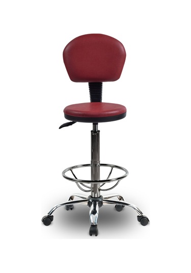 Ofiscombin Döner Tekerli Metal Ayak Arkalıklı Yüksek Bar Tabure Sandalyesi Bordo Deri 00047499856