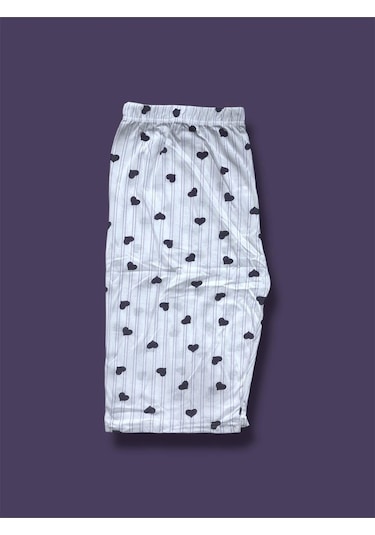 Desenli Penye Diz Altı Büyük Beden Anne Kadın Kapri Lila Kalpli