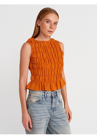 Dilvin 50845 Kolsuz Crop Bluz-oranj Oranj
