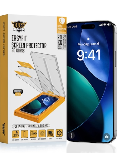 Buff Apple Uyumlu   iPhone 17 Pro Max/16 Pro Max 5d Glass Easyfit 2 Adet Ekran Koruyucu